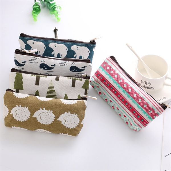 

Gift Pencil Bags Animals Canvas Floral Hedgehog Polar Bear Tree Whale Lovely Pencils Case Stationery School Supplies