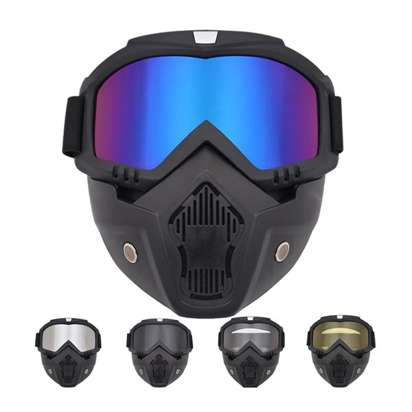 

cycling face mask modular mask detachable goggles motorcycle racing helmet anti-fog and anti-uv protective face shield, Black