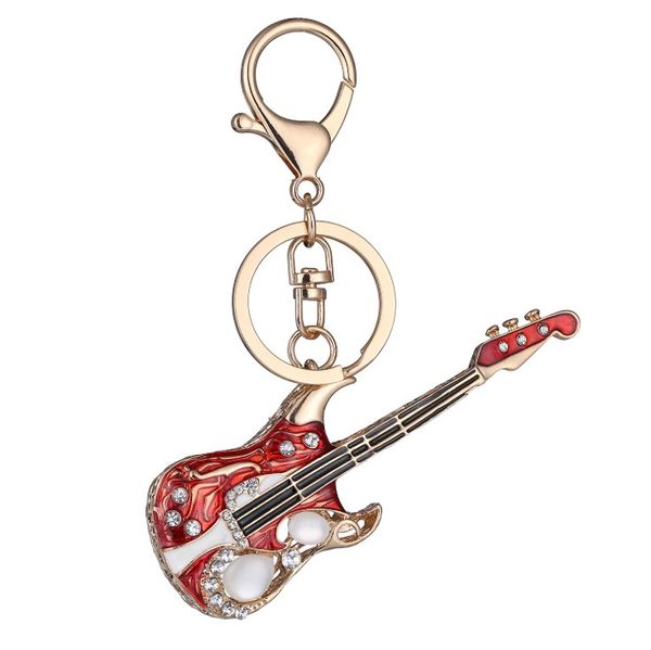 Gitar Anahtarlıklar Keyfob Çinko Alaşım Rhinestone Kristal Müzik Enstrüman Araba Anahtarlıklar Çiftler Severler Hatıra Hediyeler Çanta Charm