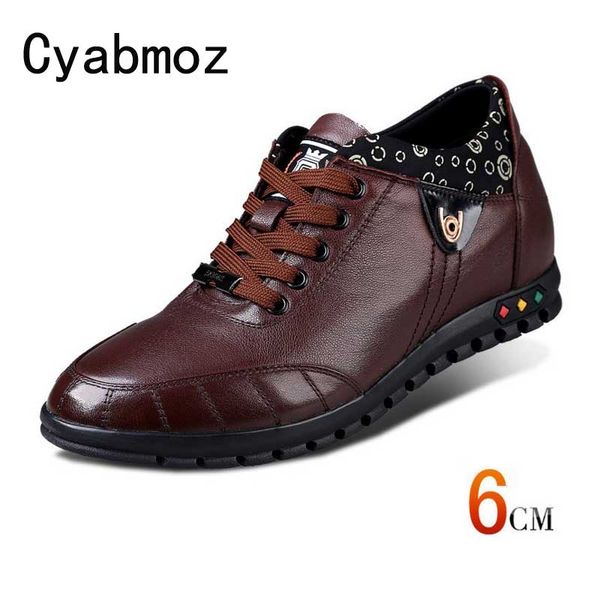 

men height increasing 6cm casual shoes genuine leather breathable sneakers with invisible elevator insole fashion male oxfords, Black