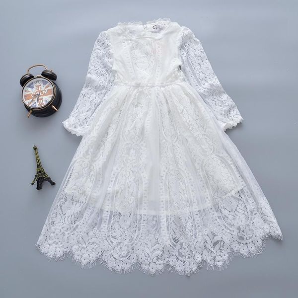 

2019 new fashion kids girls dress white long sleeves lace princess children baby girl wedding clothes evening dresses for girls, Red;yellow