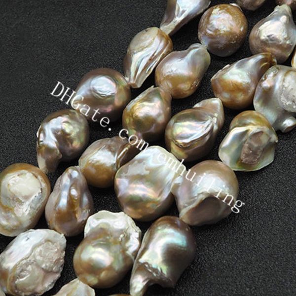 1 fita completa 20-25mm grande metálico Nucleated Nucleated Barroco Pérolas Beads Genuíno Irregular Pérola Pérola Pérola Gemstone Loose Beads 16-18pcs