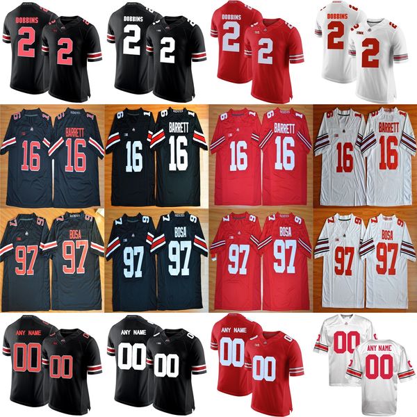 

ohio state buckeyes #2 jk dobbins 16 jt barrett iv 97 nick bosa red blackout black white diamond stitched college football jerseys s-3xl, Black;red