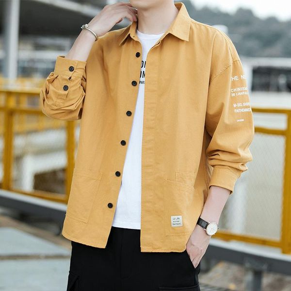 

men's coat spring and autumn 2020 thin long-sleeved shirt male korean version of the popular young youth cotton shirt dress, Black;brown