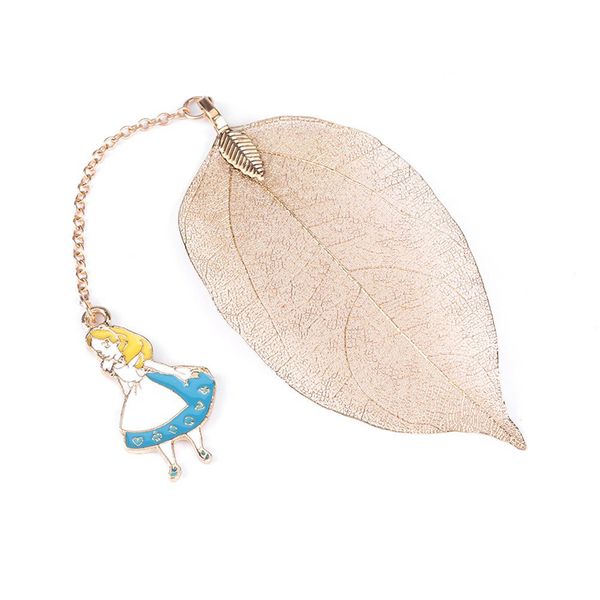 

vintage gold metal leaf bookmark with alice rabbit clock pendant for book paper reading perfect gifts for kids girls