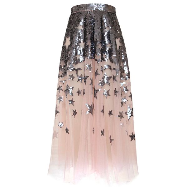 

new 2018 summer new high waist stars sequins gauze a skirt ins skirt, Black