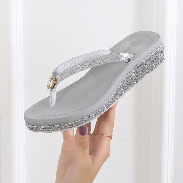 

beach shoes rubber flip flops woman's slippers glitter slides med shose women lady on a wedge fashion sabot hawaiian 2020 jelly, Black