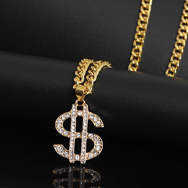 

fan retro gothic us dollar pendant necklaces chunky gold long chain money necklace for men women accessories necklace shellhard hip hop, Silver