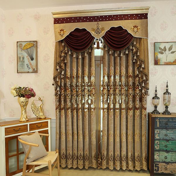 

brown thickened luxurious curtains for bedroom shading chenille curtains for living room embroidered european curtain valance