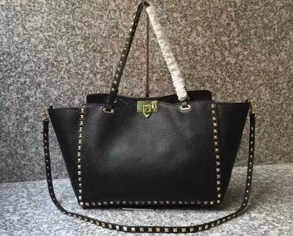

5a quality 0970 33cm medium grain calfskin leather studs shopping bag handles bag,with dust bag,dhl ing