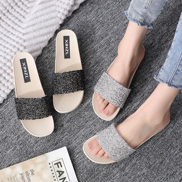 

новое лето женская обувь верхняя одежда слово толстые soled пляж тапочки женщин флэш-алмазный моды прохладно тапочки pvc, Black