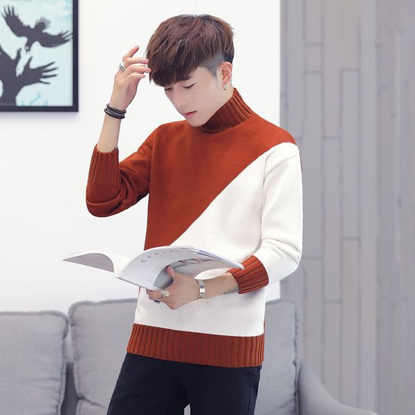 

2019 turtleneck sweater men pullover sweater men new knitted casual color fall winter for knit shirts, White;black