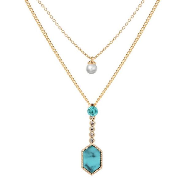 Оптово-мода Drusy Druzy многослойные жемчужные ожерелья позолоченные популярные из искусственных каменных бирюзовых ожерелья для женщин