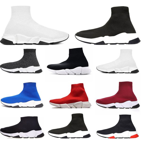

designer shoes speed trainer casual sock shoe triple black white glitter flat fashion mens women runner socks sneakers 36-45, White;red