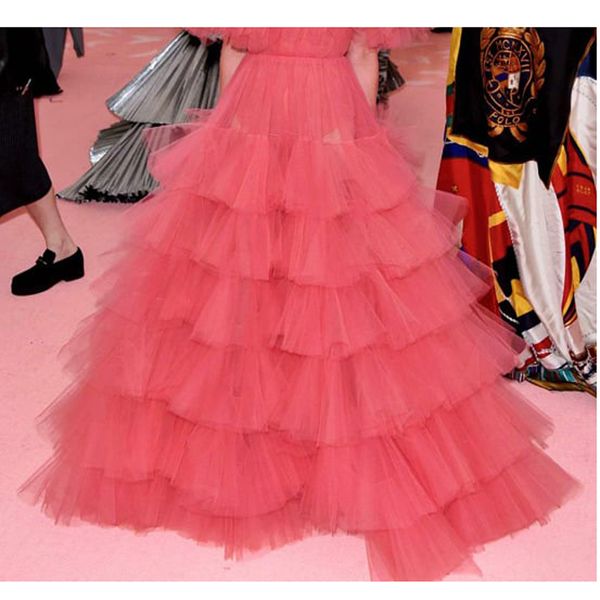 

high end 2019 coral red ruffles tiered long tutu ball gowns ruffles lush women tutu skirt bridal tulle skirt women, Black