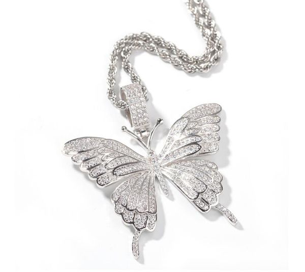 

designer hip hop zircon butterfly stainless steel necklace pendant jewelry fashion personality gold silvery necklace pendant jewelry, Silver