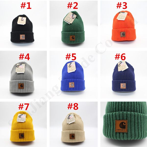 

solid design ins women beanie hat knitted wool cap car men sports winter hats crochet striped bonnet hart hiphop roll-up skull caps c111907, Yellow