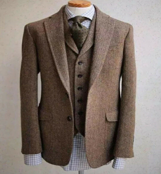 

latest 2020 italian style suits for men vintage wool herringbone classic suits three pieces two buttons notch lapel mens, White;black