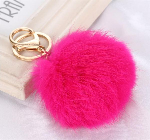 

20pcs 20 colors lovely 8cm genuine leather rabbit fur ball plush key chain for car key ring bag pendant car keychain, Silver
