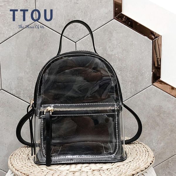 

new transparent pvc girls shoulder bag fashion solid zipper mini backpack teenager students jelly plastic small bag travel pack