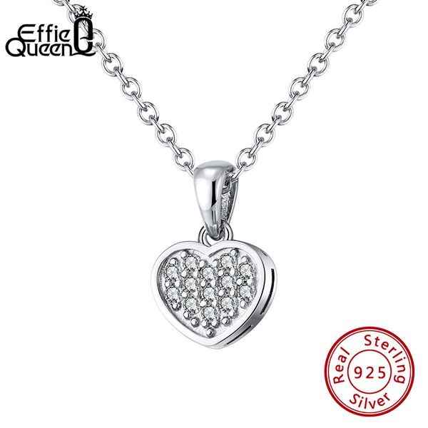 

effie queen romantic 925 silver heart shape solid pendant necklaces with zirconfor lover jewelry wedding party gift bn224
