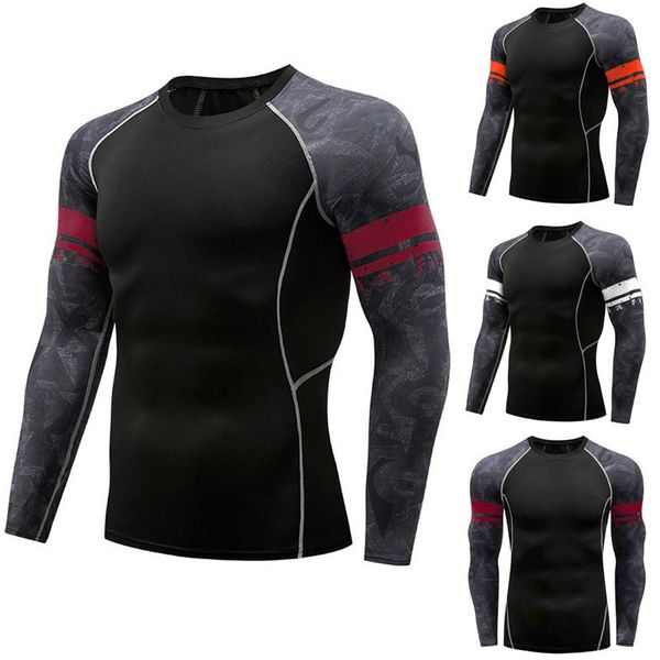 

men's outdoor stretch tights quick-drying sweat sports fitness wear breathable wear long-sleeve muscle training t-shirt, White;black