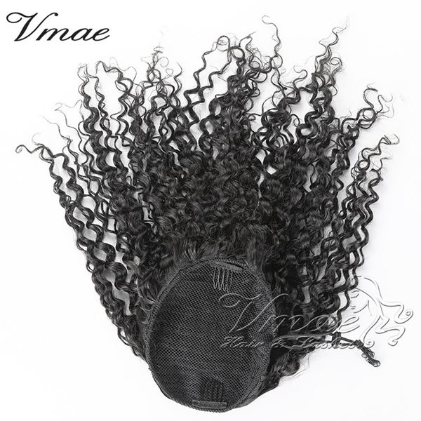 

vmae brazilian virgin human ponytail 140g 3a 3b 3c kinky curly natural hair horsetail tight hole clip in drawstring hair extensions, Black