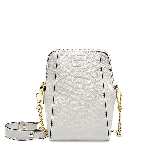 

white leather phone bag female diagonal crocodile pattern chain bag fashion vertical section wild mobile phone mini bag gift 1172