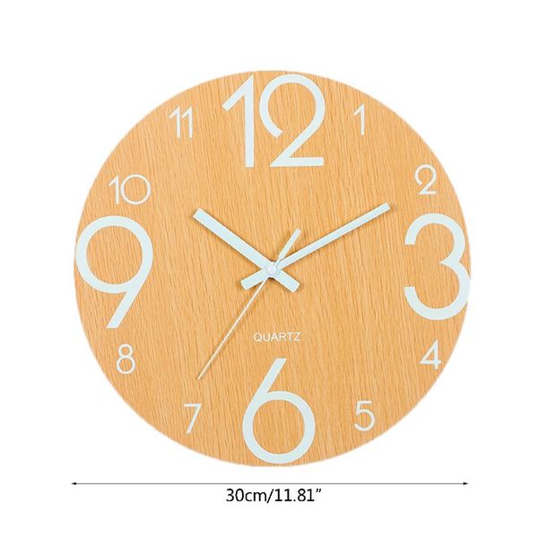 

12" luminous night light wall clock wooden silent quartz clock home room decor y1qb