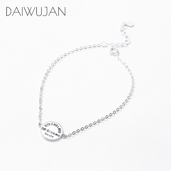 

daiwujan punk 925 sterling silver letter give me love link chain bracelet fine jewelry for women girls party gift, Golden;silver