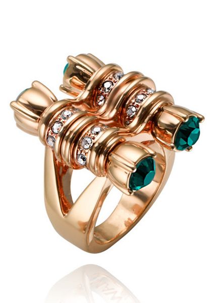 

new arrival wholesale fashion jewelry rose gold color finger rings vintage green stone engagement party rings for women, Slivery;golden
