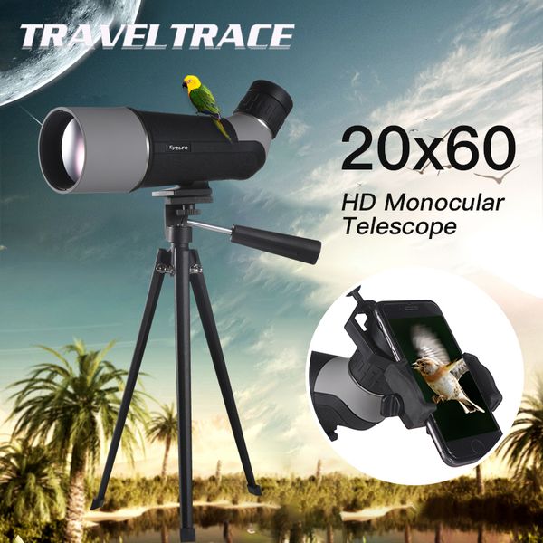 

20-60x60 spotting scope with tripod cell phone holder bak4 monocular telescope target shooting hunting bird watching