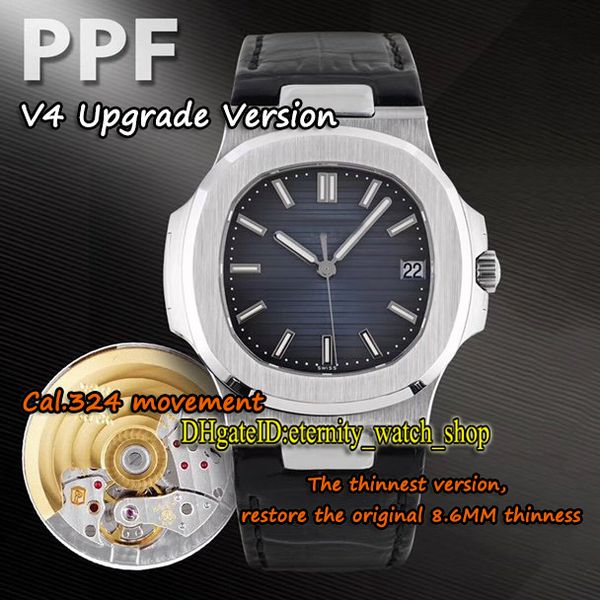 

v4 new upgrade-version ppf nautilus thickness 8.6mm 5711 1a 010 5711g cal.324 s c automatic mens watch blue-dial leather-strap sport watches, Slivery;brown