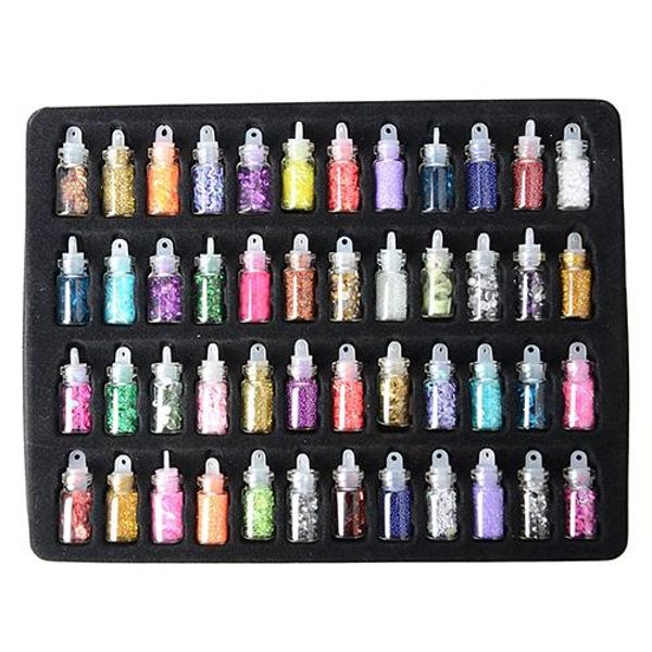

gujhui 48 colors glass-bottled colorful shiny sequins nail art decoration sets