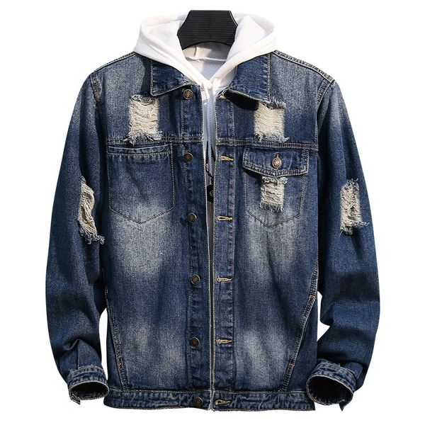 

mens designer casual hole fashion clothes tooling denim jacket, Black;brown