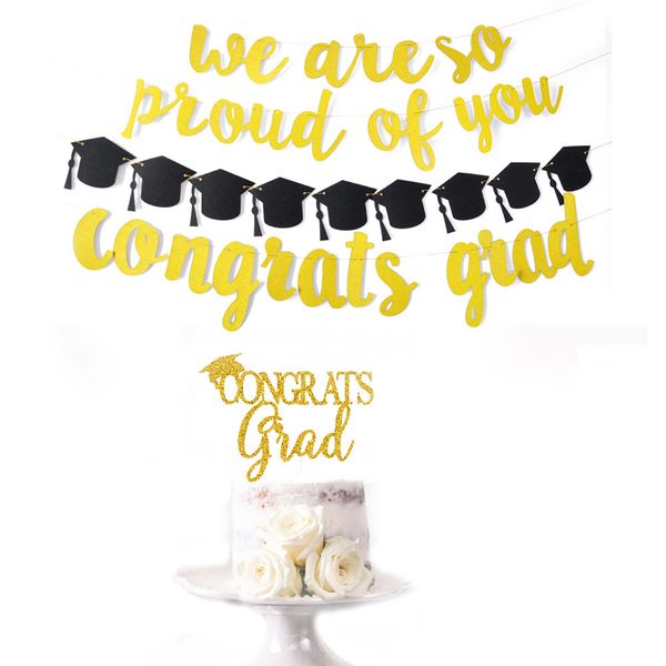 

2019 graduation party banner decorations congials giad banner" we are so proud of you" graduation hats decorations vt0044
