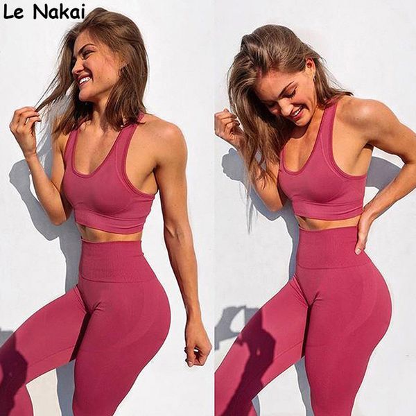 

2 piece workout clothes for women seamless yoga set workout gym suit fitness clothing racerback seamless bra high waist legging, White;red