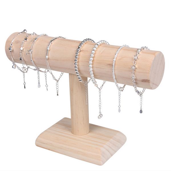 

fashion 1pcs wood bracelet chain watch holder t bar rack jewelry display organizer stand holder packgaing shelf, Pink;blue