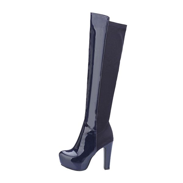 

black high heel boots over the knee zipper waterproof table high heel side zipper lacquerade nightclub lady knee boots #smt