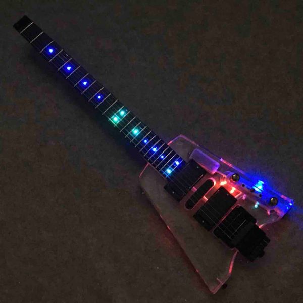 Chitarra elettrica personalizzata senza testa in acrilico con luci a LED