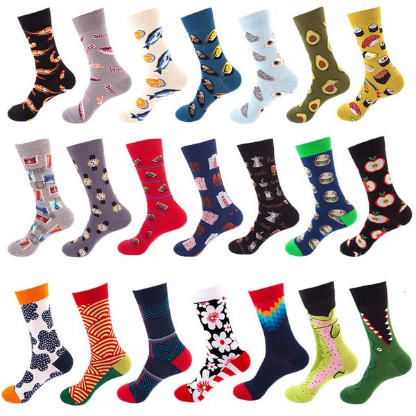 

harajuku men's colorful socks colorful happy funny avocado burger casual cotton socks suitable for wedding men's gift, Black