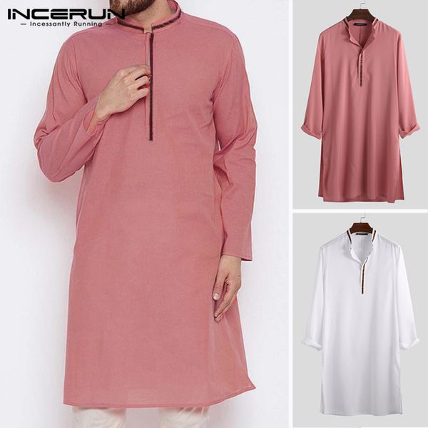 

men muslim islamic kaftan vintage stand collar long sleeve robes abaya saudi arabia dubai jubba thobe men clothing 2019 incerun, Red