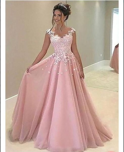 

blush pink prom dresses v neck appliques sleeveless a line formal evening dresses floor length robes de soirée party gowns zipper, Black