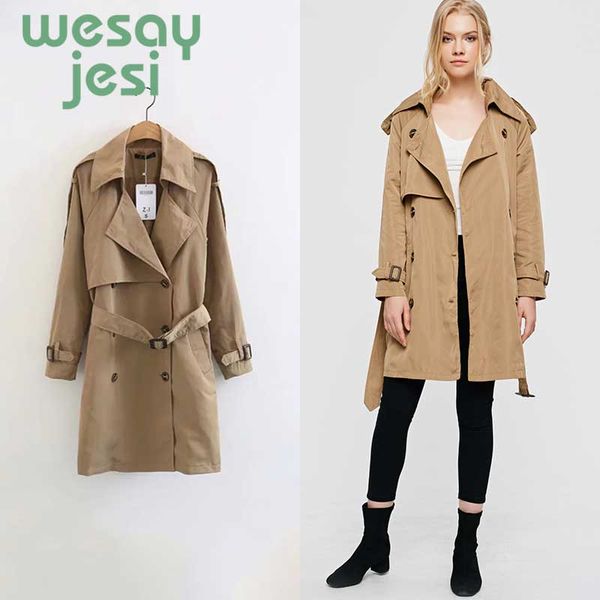 

women trench coat casual solid color breasted outwear fashion sashes office coat chic women clothes business outerwear, Tan;black