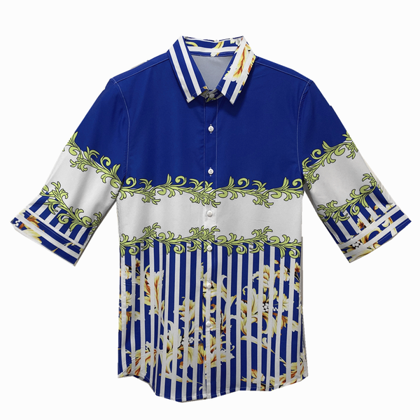 

fashions floral shirts for men turn-down collar half sleeve blue casual clothes, White;black