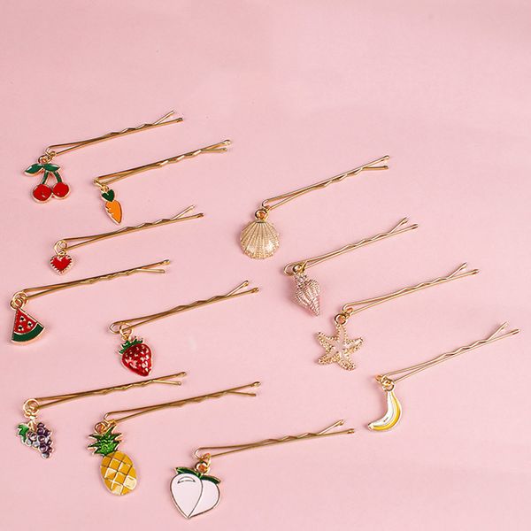 

1 pc girls sweet hair pin korean fashion fruit hair clip gold metal pins women accessories sale
