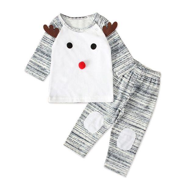 

boy children lovely long sleeve christmas elk + trousers two-piece suit outfit children boy girl clothing set, White
