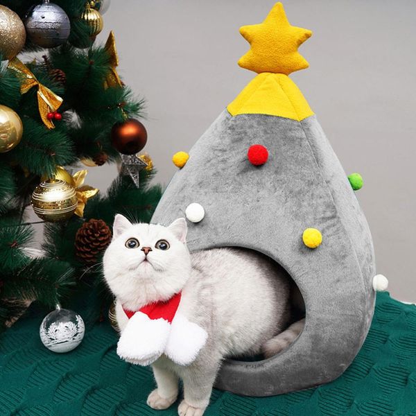 

christmas pet nest cute cat dog house half closed warm soft winter pet cat litter comfy calming dog bed manta gato 30n18