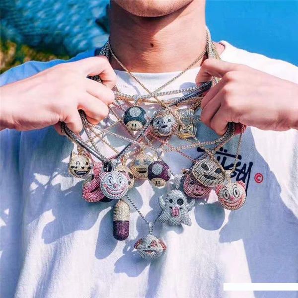 

emoji designer pendant necklace fashion mens hip hop necklace jewelry iced out pendant necklaces with gold rope chain, Silver