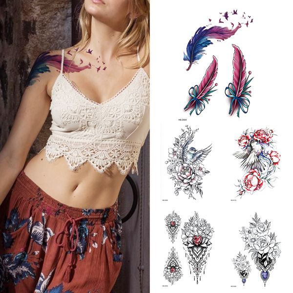 

vintage temporary tattoos ,animals feather birds tattoo pattern watercolor tatoo for girls women